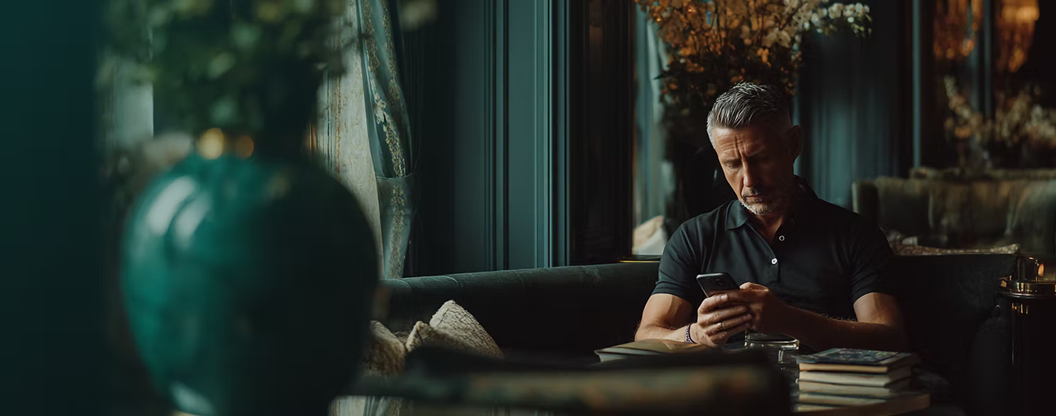 Man using virtual card on phone