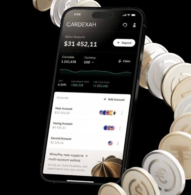 Cardexah corporate banking app with stablecoin accounts
